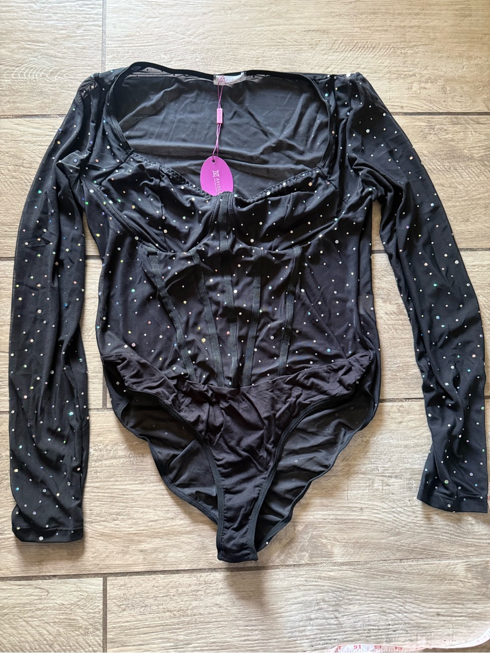 Women’s Black Long-Sleeve Rhinestone Bodysuit